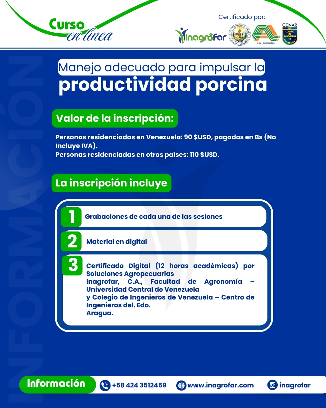 Curso Producción Porcina Inagrofar 2025 Beneficios